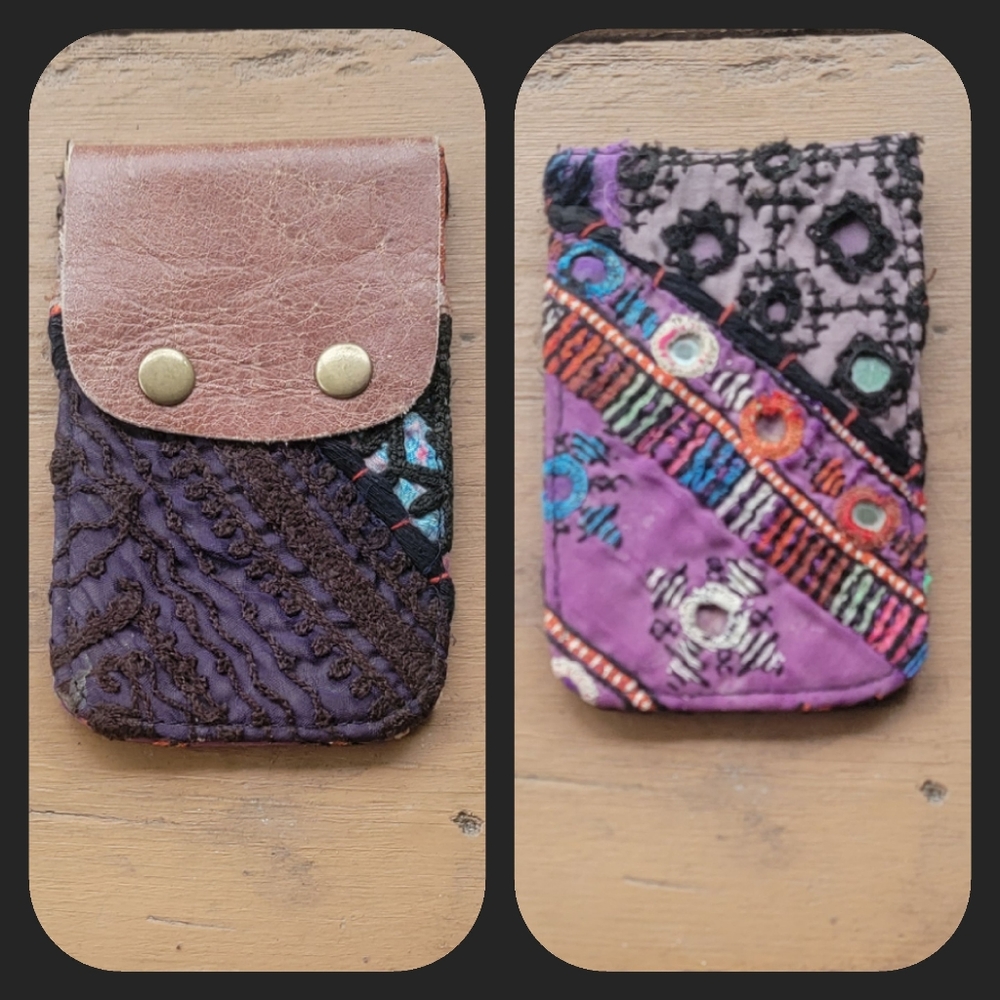 🫡🧀 Free People Boho Embroidered Repurposed vtg banjara hippie Wallet card case
